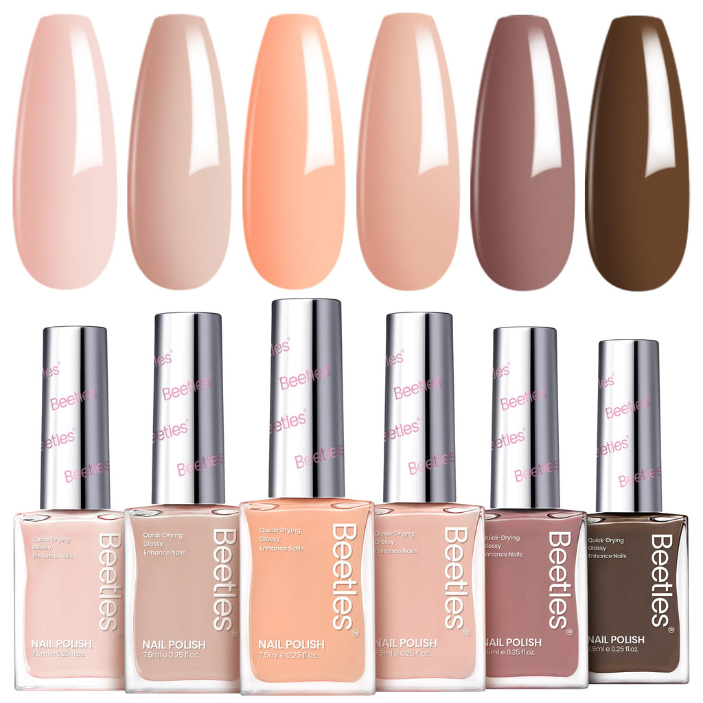 Beetles Nude Nail Polish Set (6 Pcs) – Quick-Dry Neutral Pink-Brown Shades | Salon-Quality, Coconut Mousse