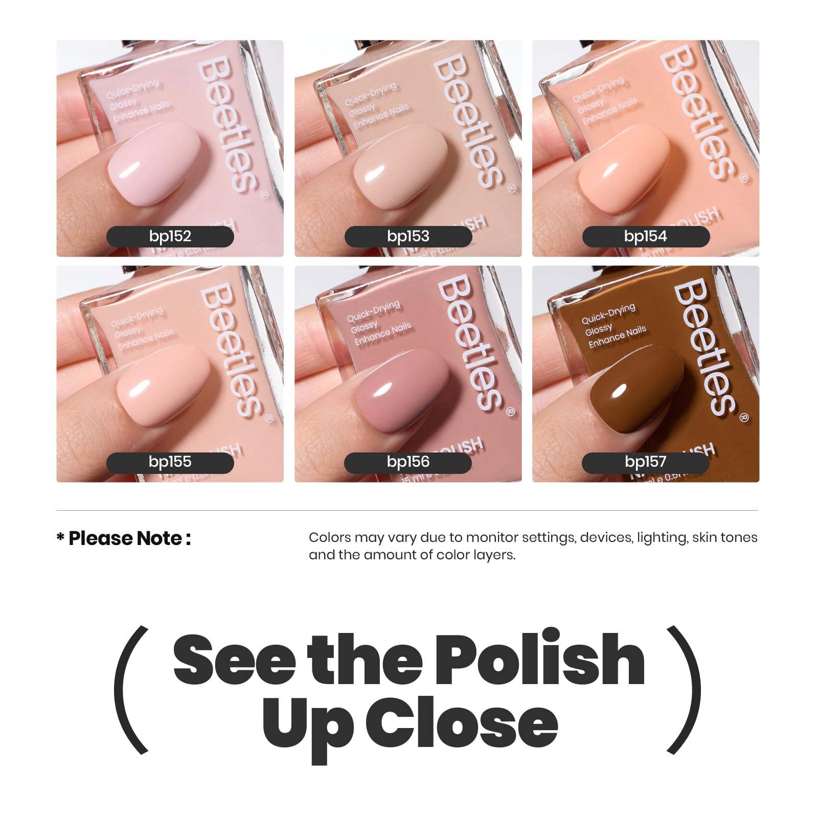 Beetles Nude Nail Polish Set Coconut Mousse – 6Pcs Quick-Dry Nude Shades