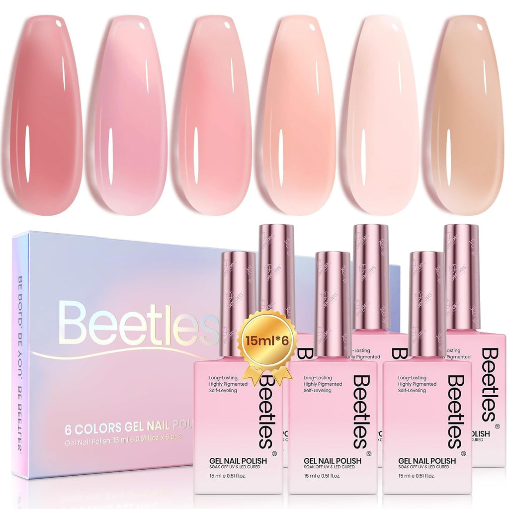 Beetles Nude Pink Gel Nail Polish Set – 6 Jelly Shades, 15ml, Cruelty-Free