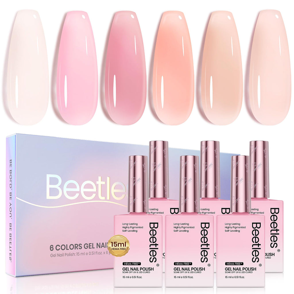 Beetles Nude Pink Gel Nail Polish Set – 6 Hema-Free Jelly Shades (15ml)