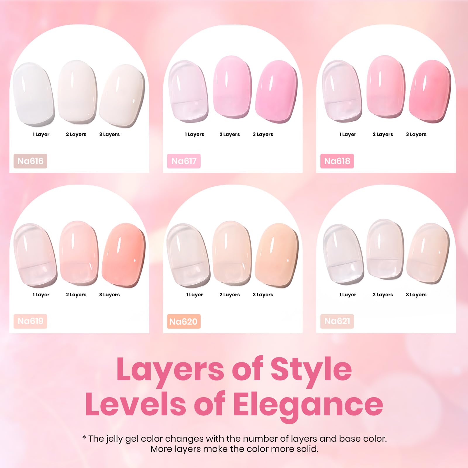 Beetles Nude Pink Gel Nail Polish Set – 6 Hema-Free Jelly Shades (15ml)