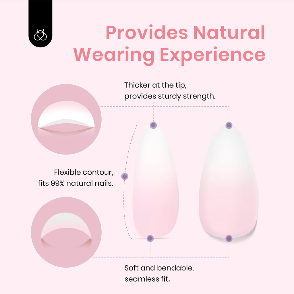 Beetles Ombre Press On Nails – 224 Pcs Short Almond Pink Gel Tips, 4-in-1 Pre-Prime/Base/Color/File