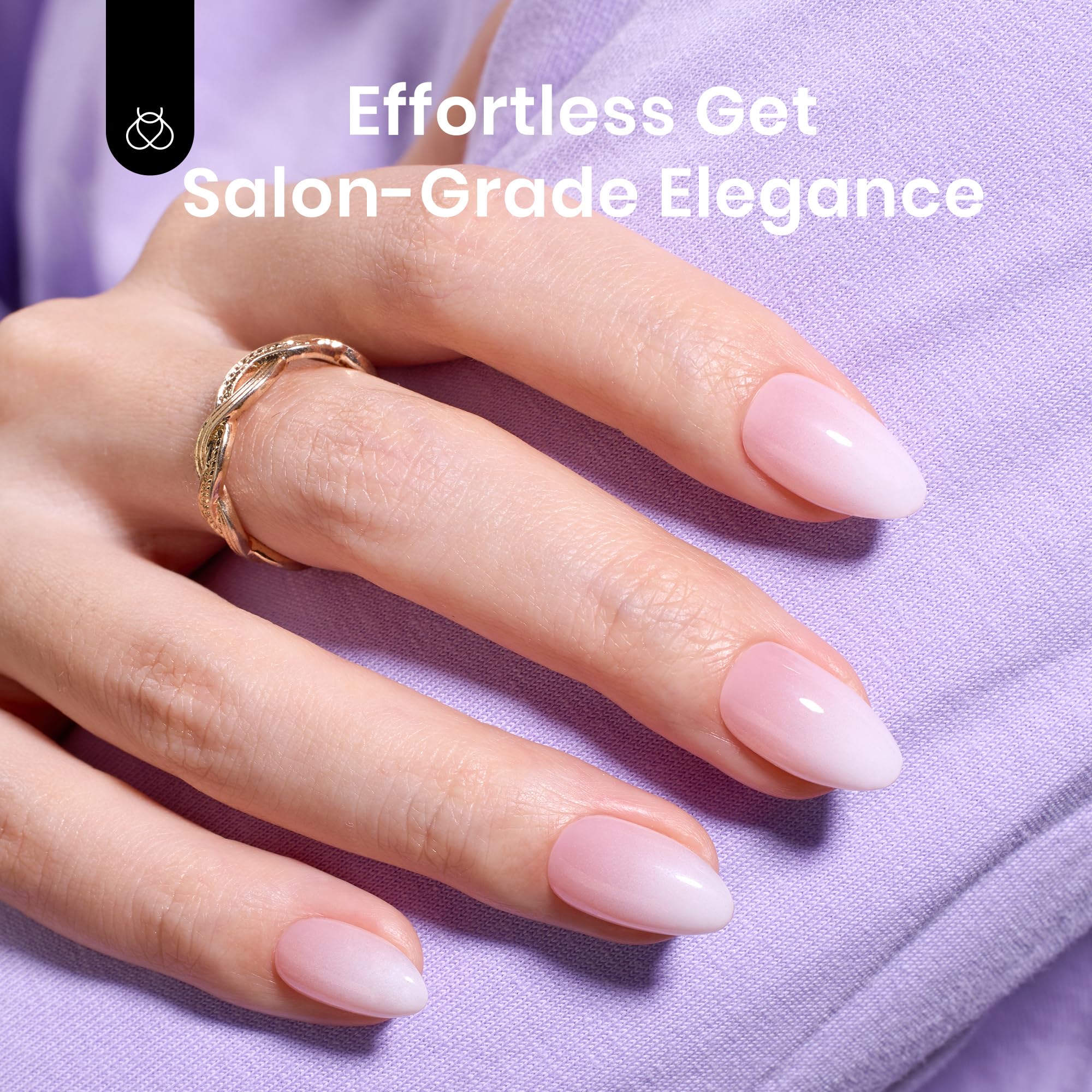 Beetles Ombre Press On Nails – 224 Pcs Short Almond Pink Gel Tips, 4-in-1 Pre-Prime/Base/Color/File