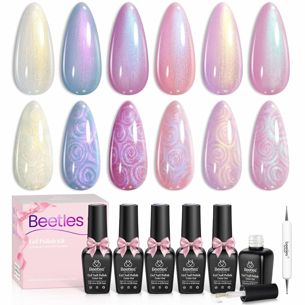 Beetles Pearl Gel Nail Polish – 6 Color Mermaid Swirl Set (Soak-Off UV)