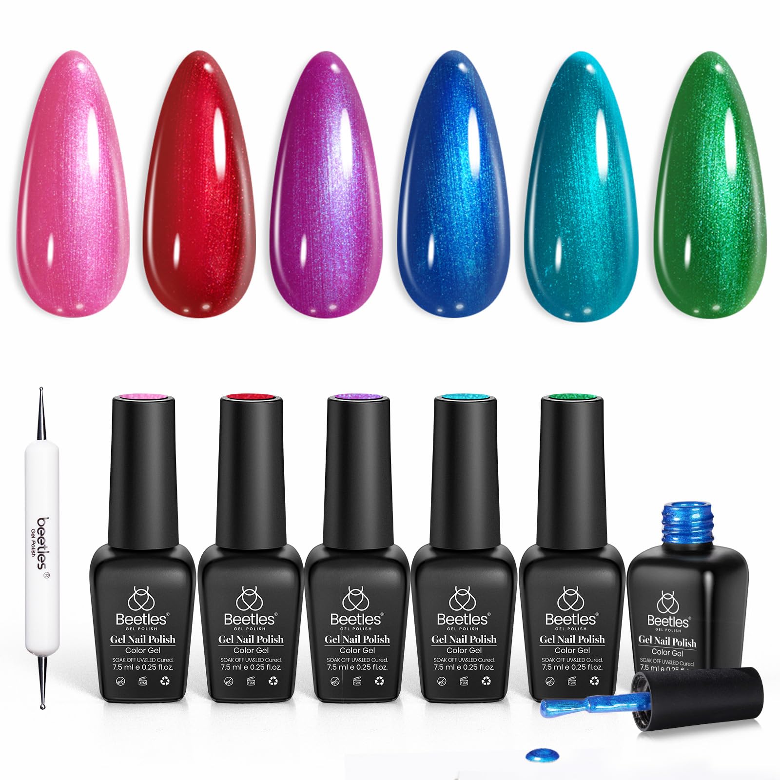 Beetles Pearl Gel Nail Polish Set – 6 Vibrant Colors with Swirl Texture