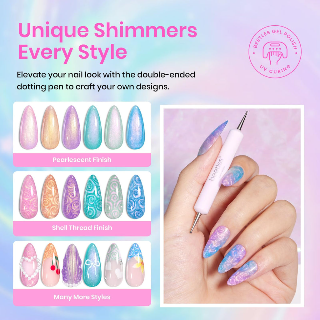 Beetles Pearl Gel Polish – 6-Color Shimmer Set with Mermaid Swirl Finish