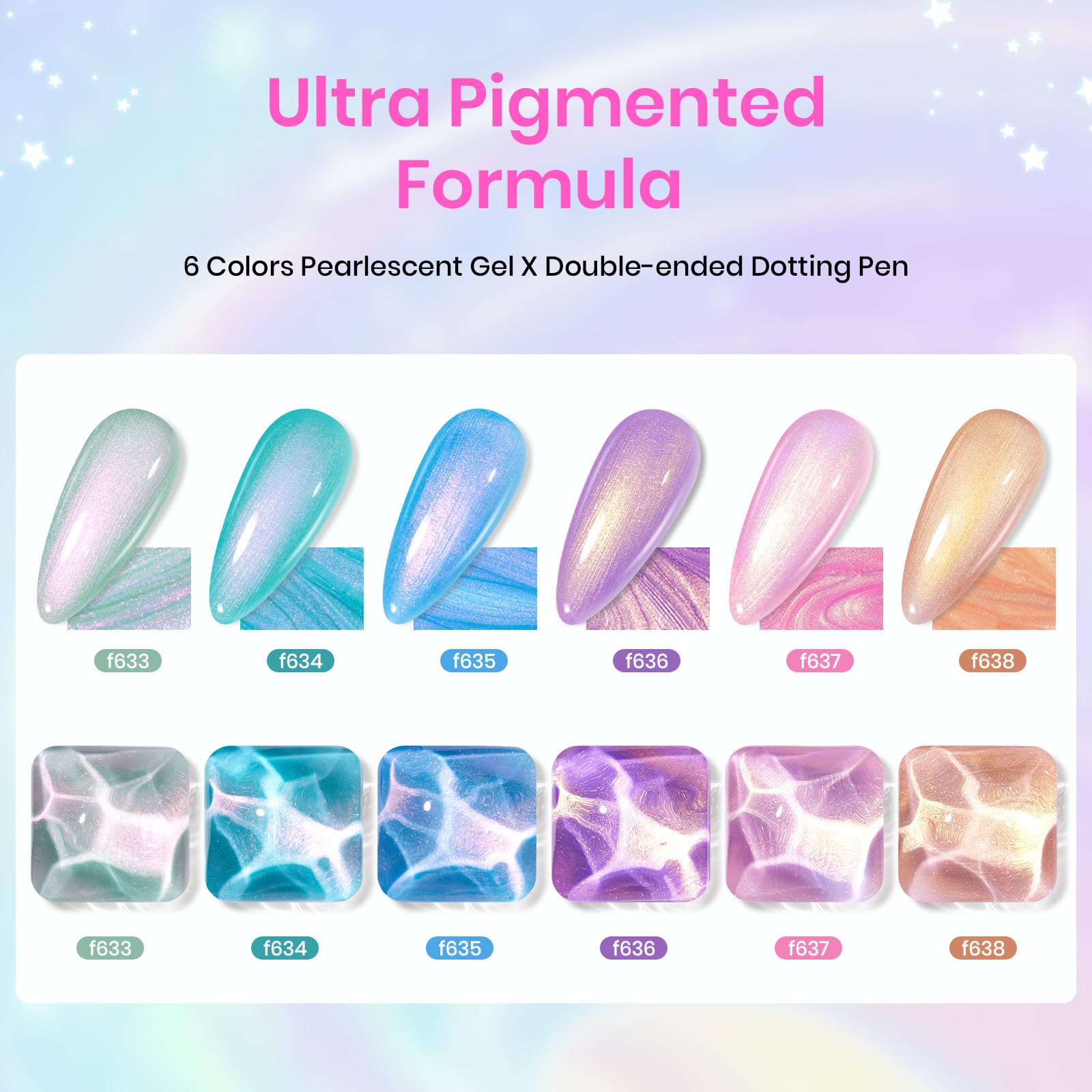 Beetles Pearl Gel Polish – 6-Color Shimmer Set with Mermaid Swirl Finish