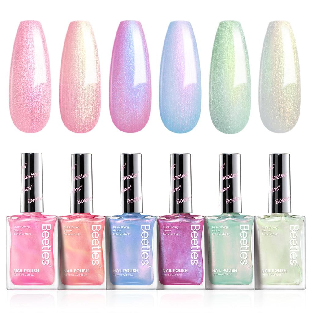 Beetles Pearl Nail Polish Set Mermaid Glow – 6-Color Shimmer Quick-Dry