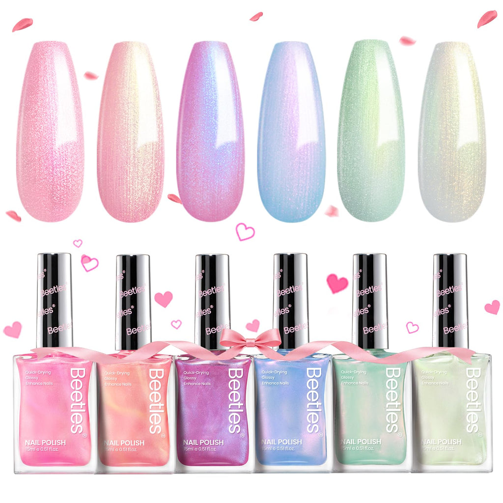 Beetles Pearl Nail Polish Set Mermaid Glow – 6-Color Shimmer Quick-Dry