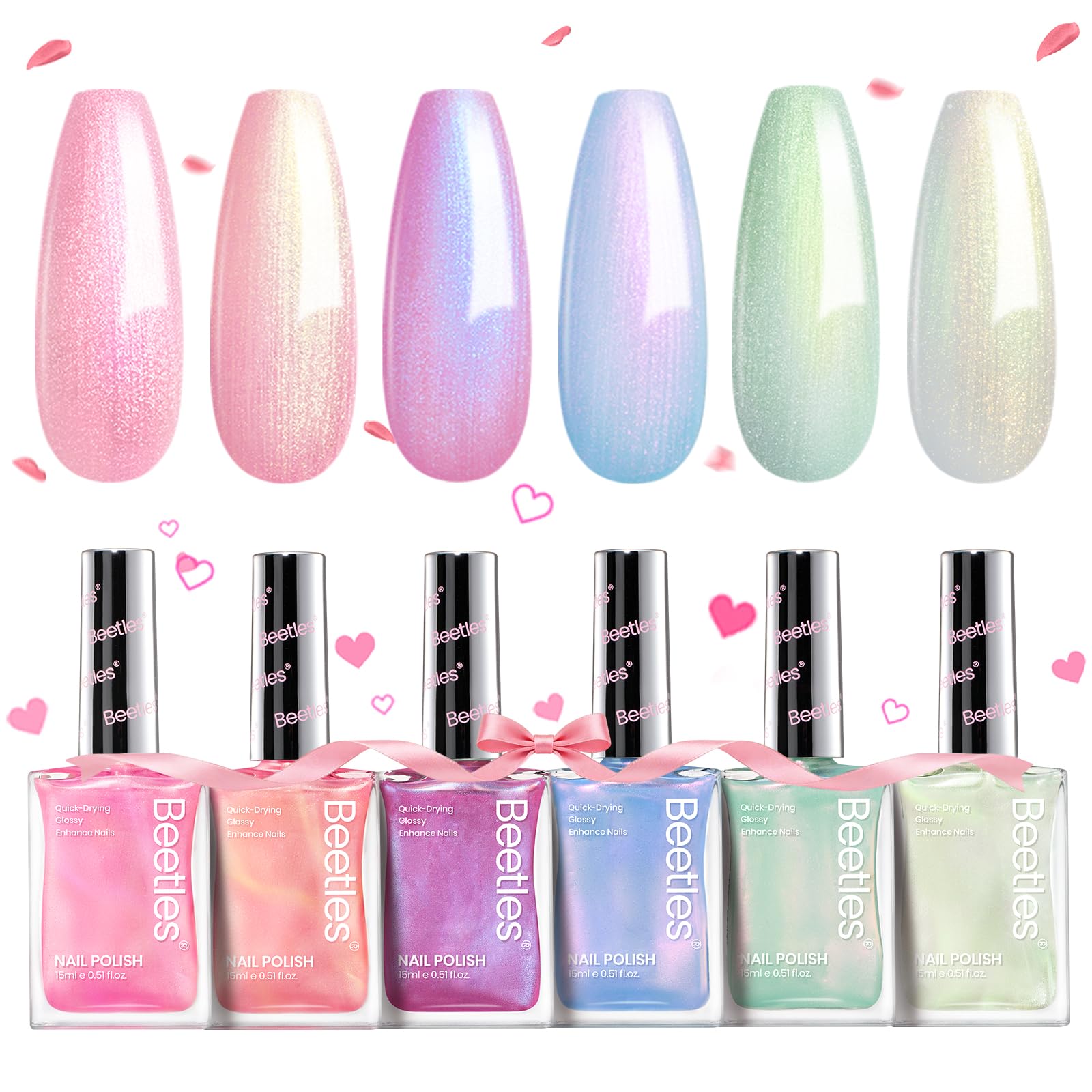 Beetles Pearl Nail Polish Set Mermaid Glow – 6-Color Shimmer Quick-Dry