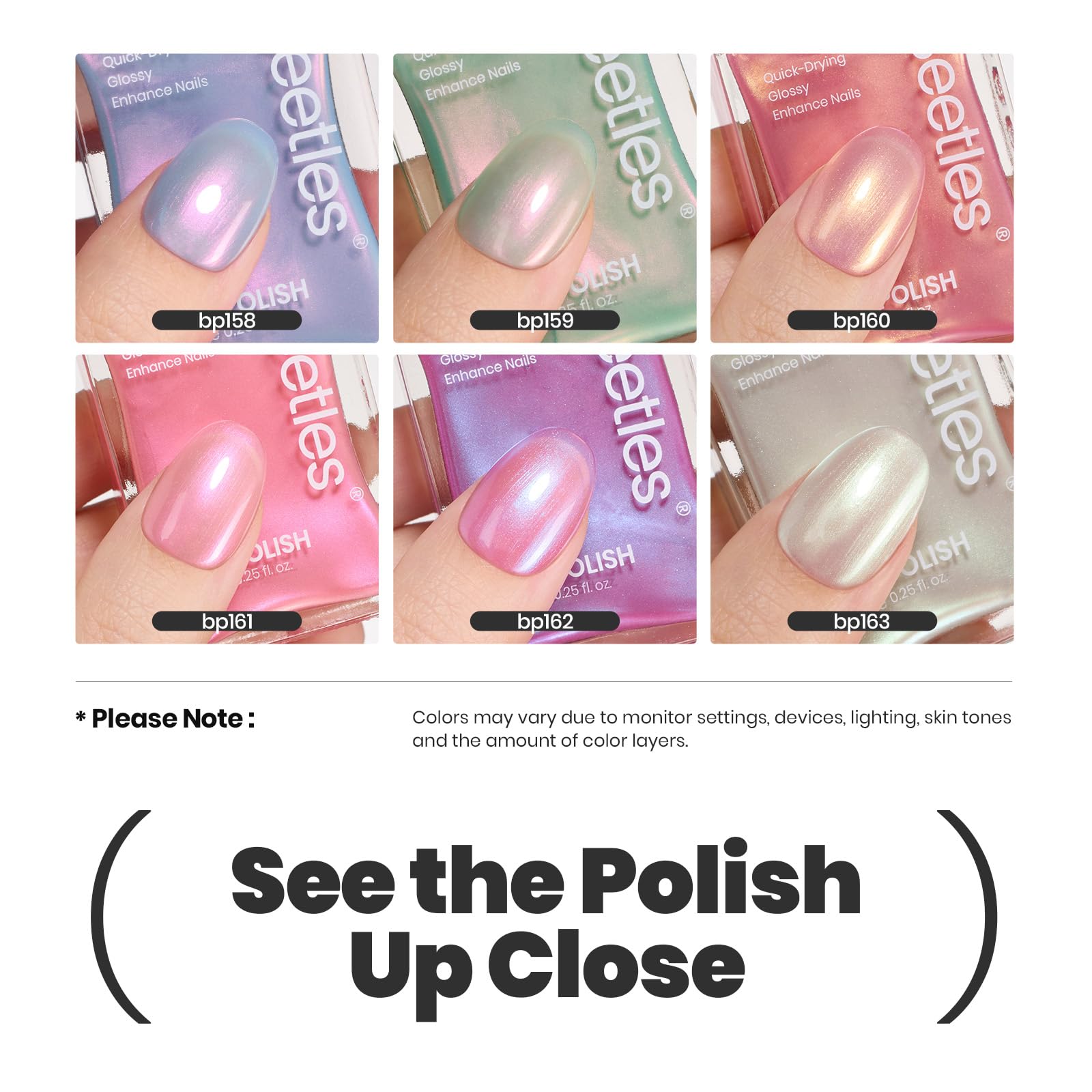 Beetles Pearl Nail Polish Set Mermaid Glow – 6-Color Shimmer Quick-Dry