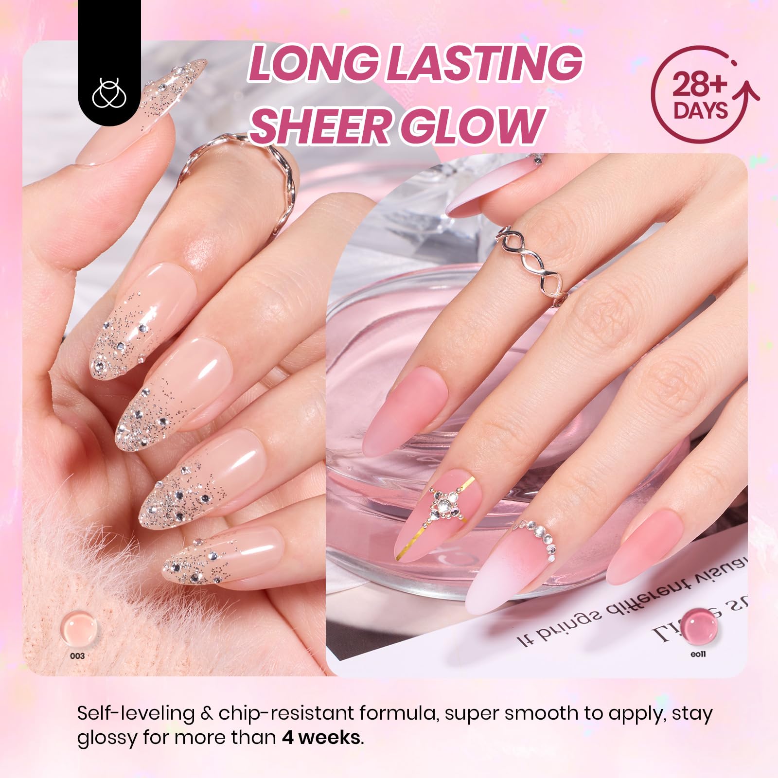 Beetles Nude Pink Gel Nail Polish Set – 20 Colors Jelly Gel Kit + Base & Top Coats