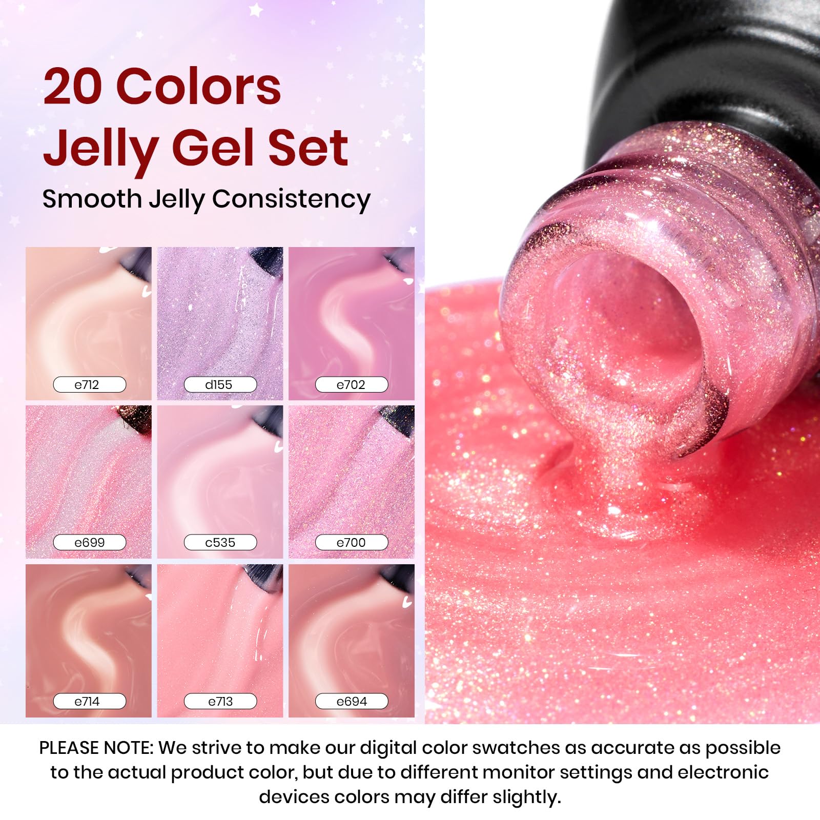 Beetles Jelly Gel Nail Polish Set – 25Pcs, 20 Colors, Soak-Off UV Gel Kit + Base Coat, Top Coats, Pearls