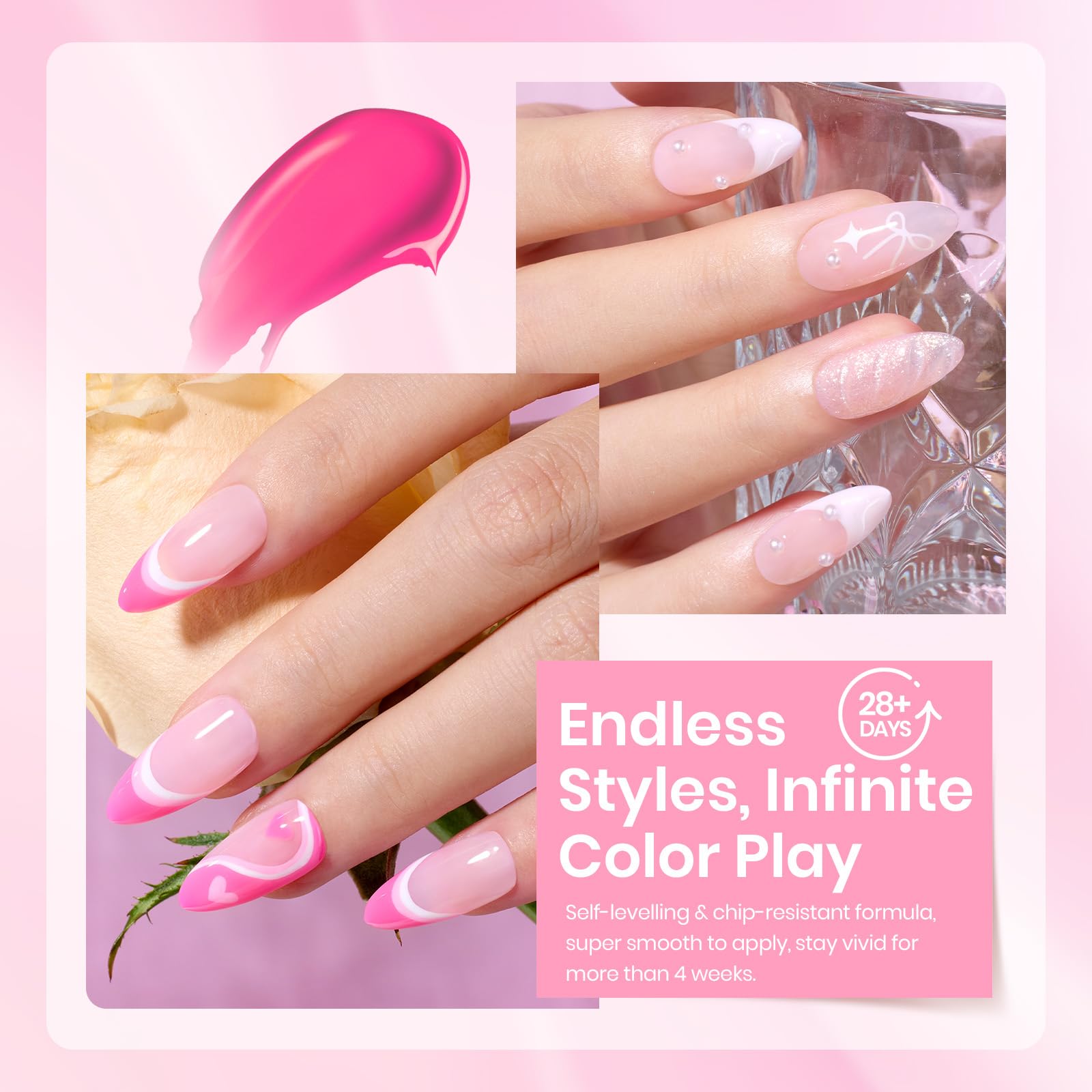 Beetles Pink Gel Nail Polish Set – Blush Cotton, 6 Shades, Soak-Off UV/LED