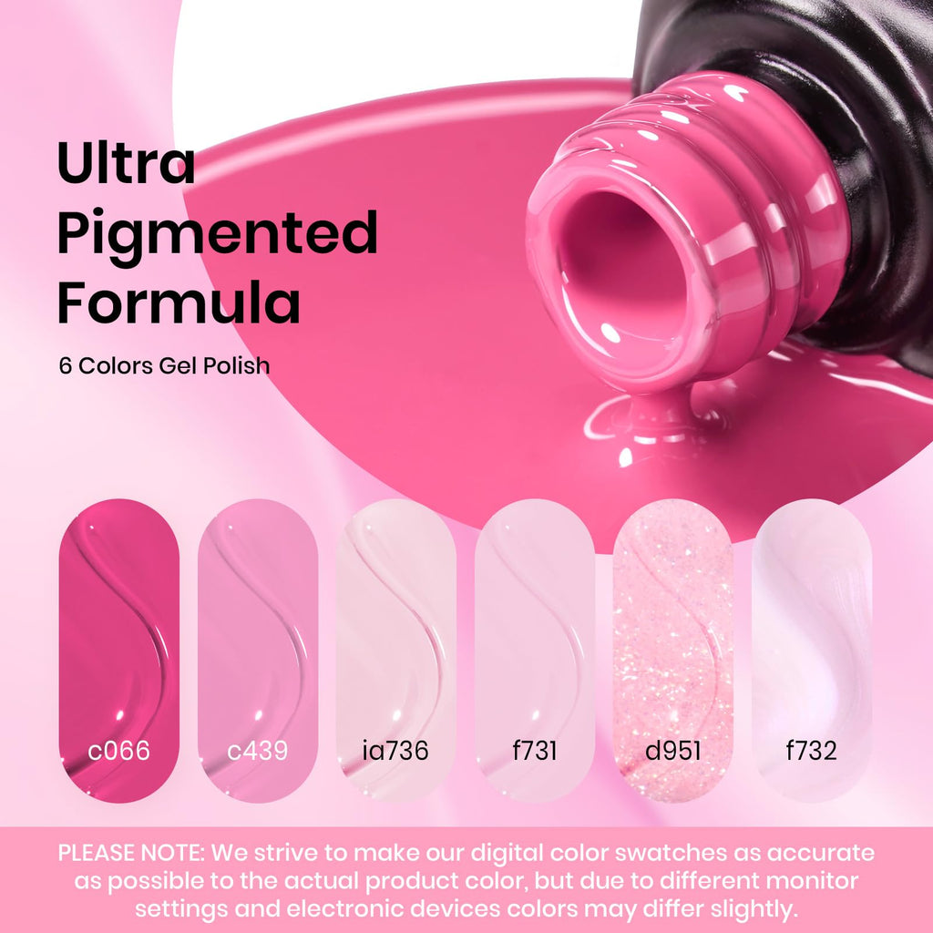 Beetles Pink Gel Nail Polish Set – Blush Cotton, 6 Shades, Soak-Off UV/LED
