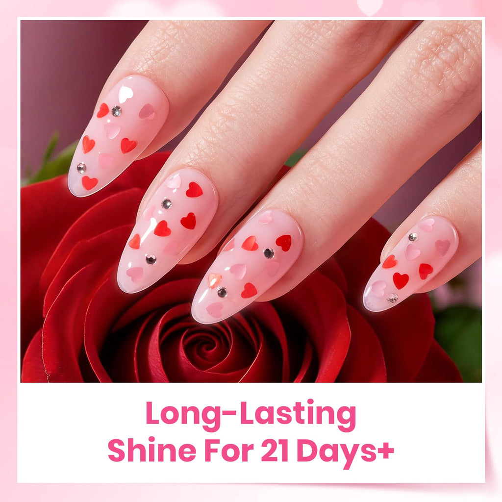 Beetles Valentine's Day Heart Gel Top Coat 15ml – HEMA-Free Glitter Shine, No Wipe, 21 Day Wear