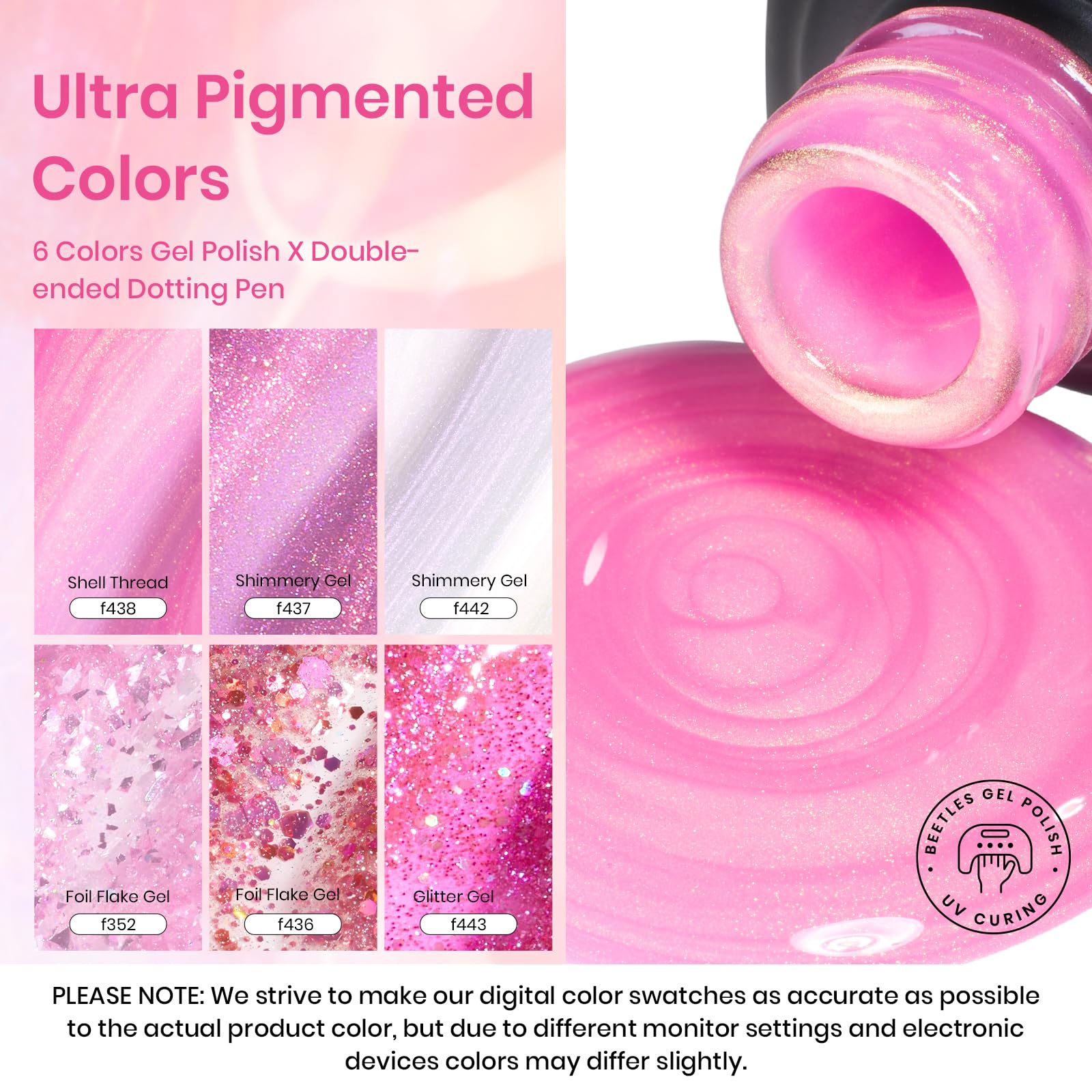 Beetles Gel Polish Set – 6 Pink Shades with Glitter & Shine | DIY Home Salon