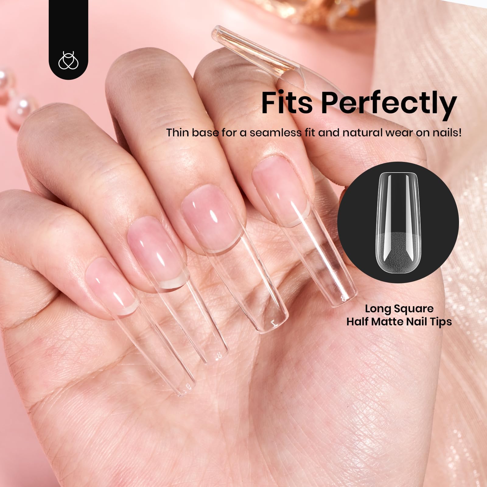 Beetles Gel Nail Tips Long Square – 288 Pcs Half Matte Pre-Shaped Press-On Nails for DIY Extensions