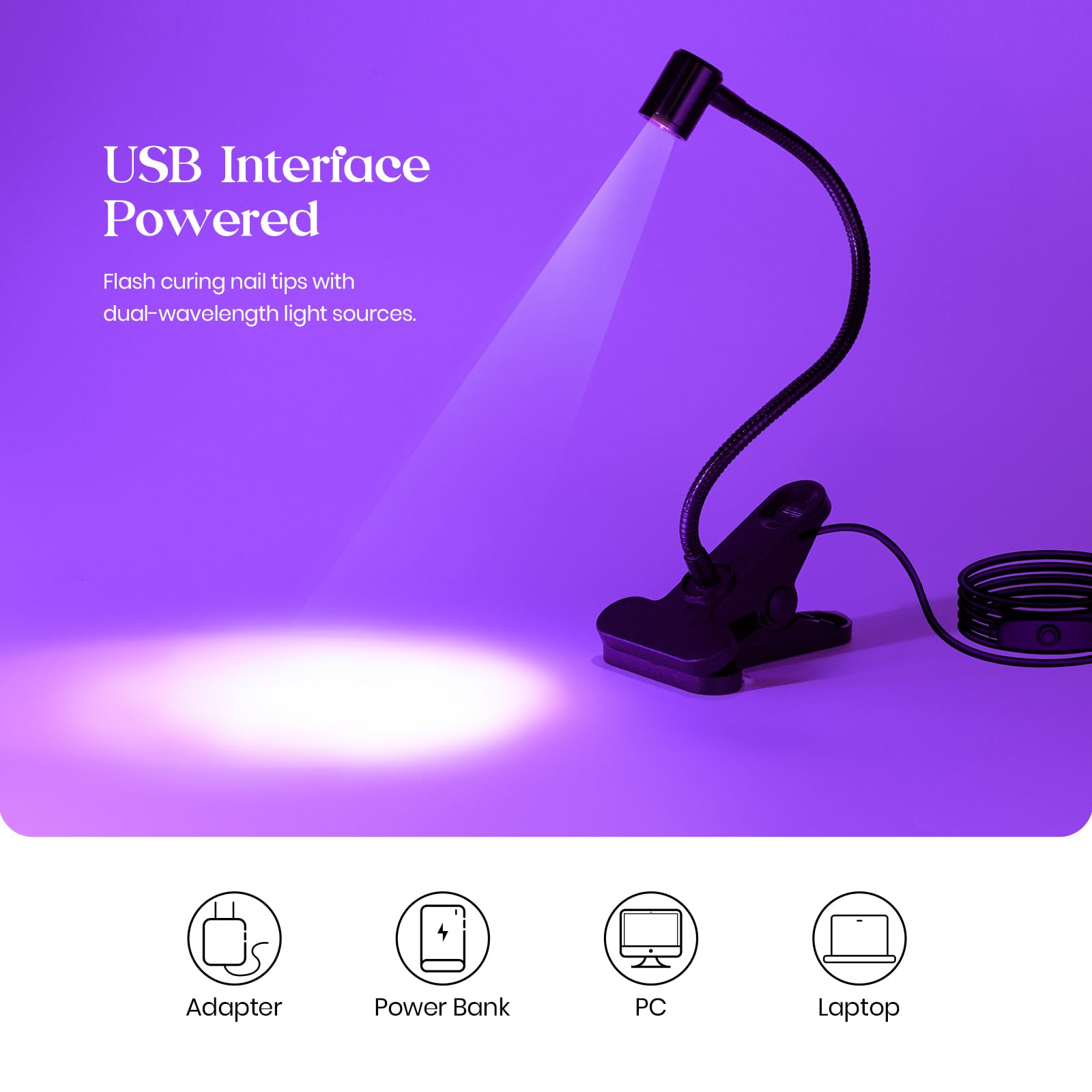 Beetles UV Nail Lamp – Mini LED Curing Light with Clamp for Gel Polish | Quick, Safe Dry for Home or Salon