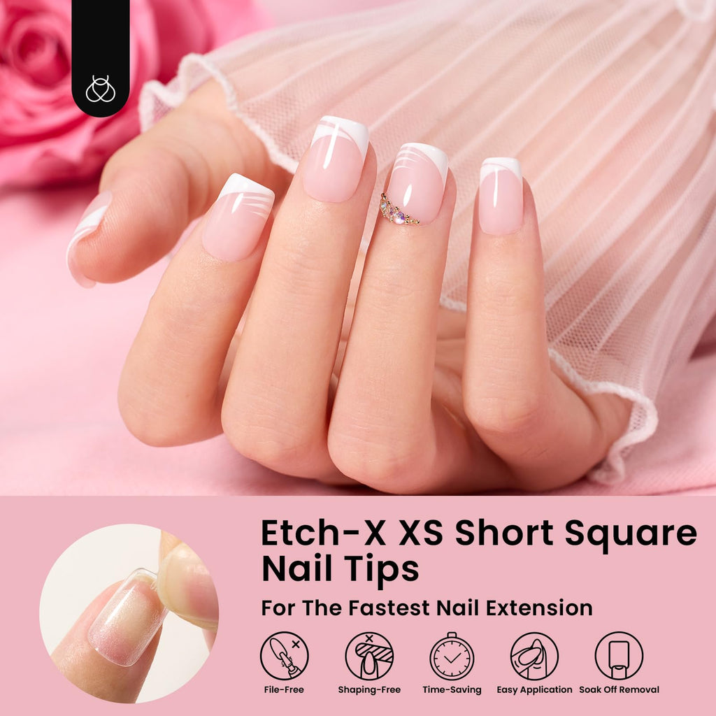 Beetles Gel Nail Tips 288Pcs – Extra Short Square Half Matte Etch-X for Fast DIY Extensions