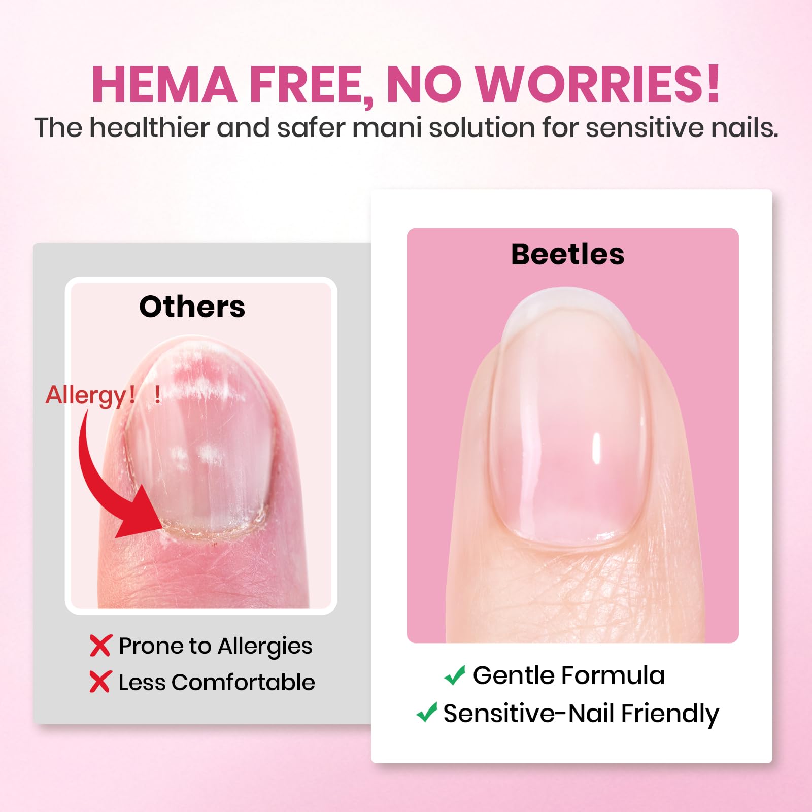 Beetles Gel Nail Kit Etch-X Almond Short Tips — 288pcs, 12 Sizes, HEMA-Free Glue Gel (10ml)