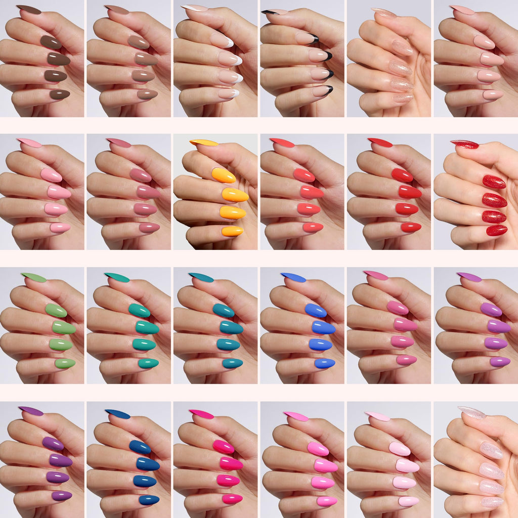 Beetles Press On Nails Kit Rainbow Gleam – 720 Pcs, 24 Colors, Short Almond, Matte & Glossy