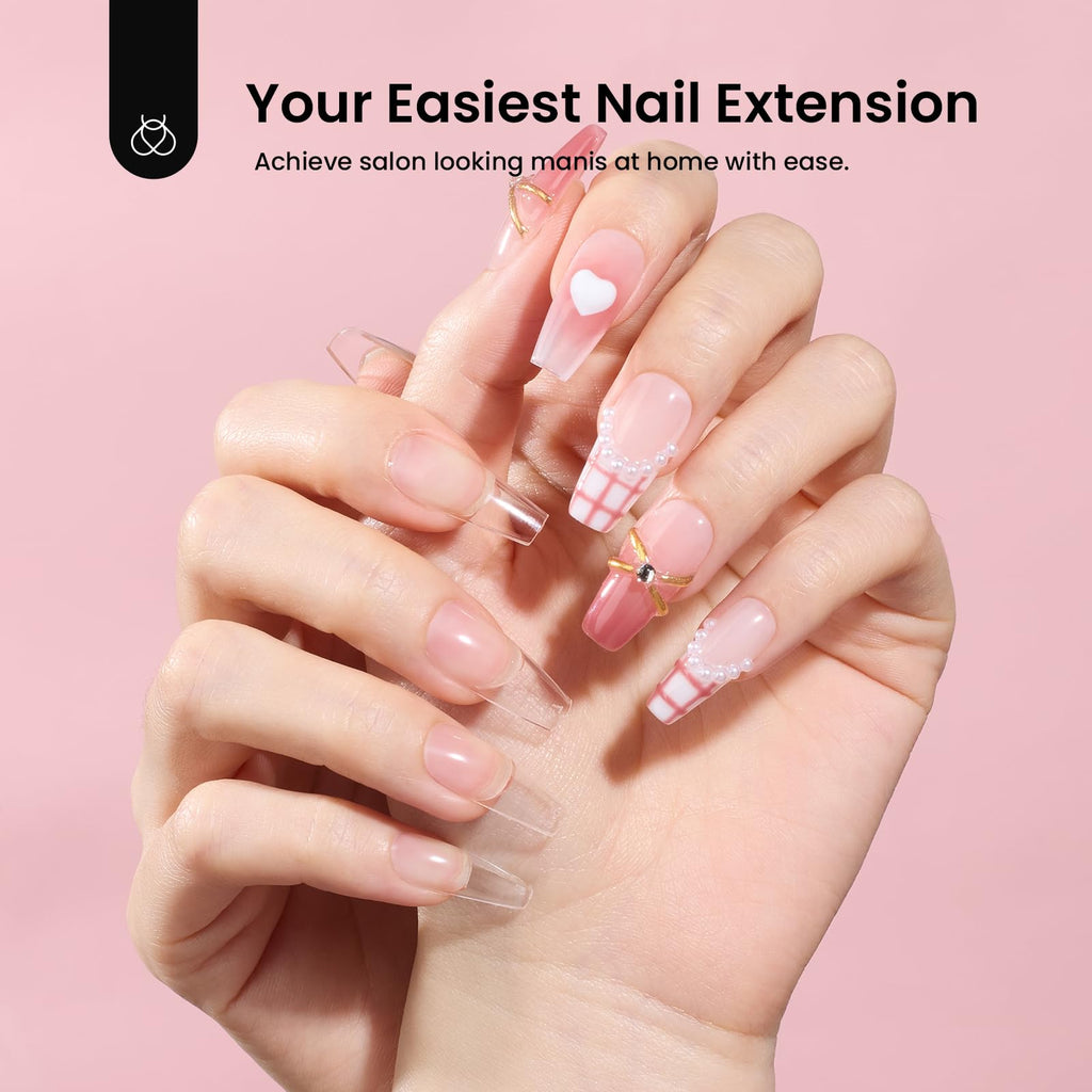 Beetles Gel Nail Kit Medium Coffin with Primer, Dehydrator & 576 Half Matte Tips + Mini Lamp