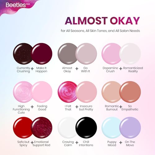 Beetles PRO Gel Polish Kit – Almost Okay Collection, 18 Colors, Base Coat, Glossy & Matte Top Coats, 6 Gel Art Paints, and Tools