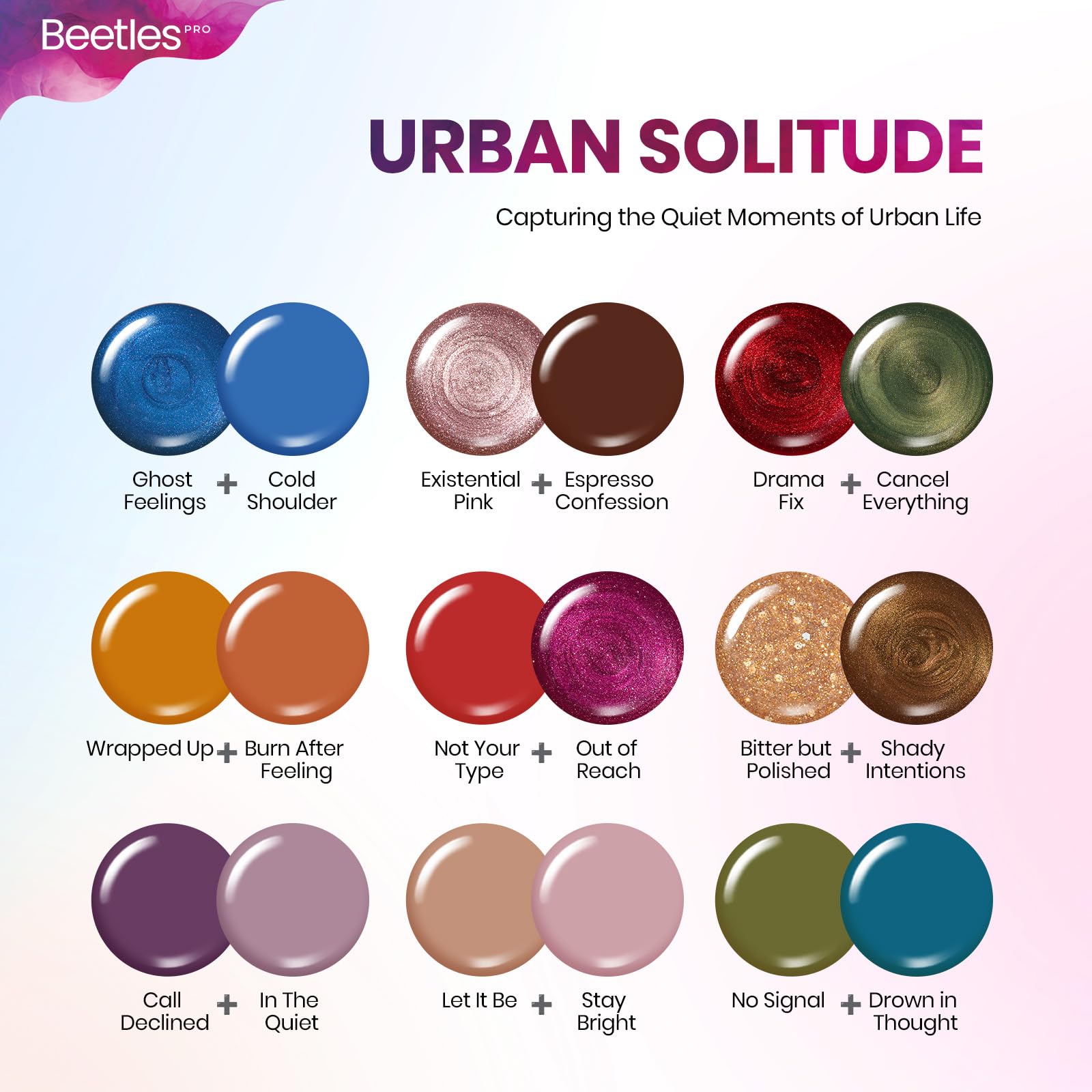 Beetles PRO Gel Polish Kit – Urban Solitude Collection (18 Colors, 15ml) | Nails Set