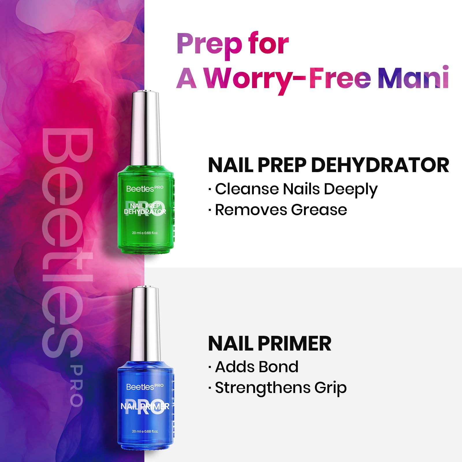Beetles Pro 20ml Nail Dehydrator & Primer – Acid-Free, Hema-Free Prep for Gel, Acrylic, and Tips
