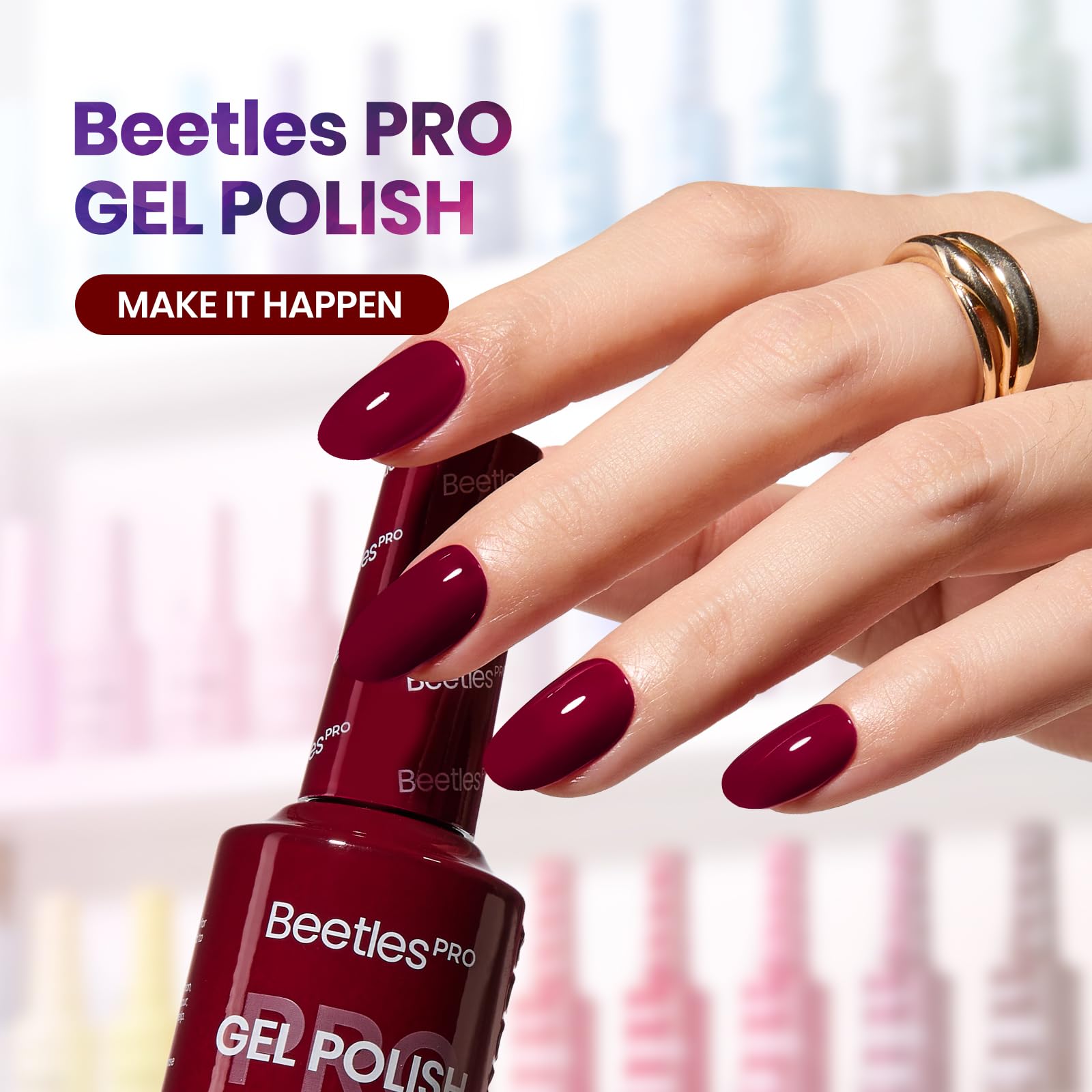 Beetles Pro Red Gel Polish Make It Happen – Dark Burgundy Wine 20ml | UV Lamp Cure, Long-Lasting Shine