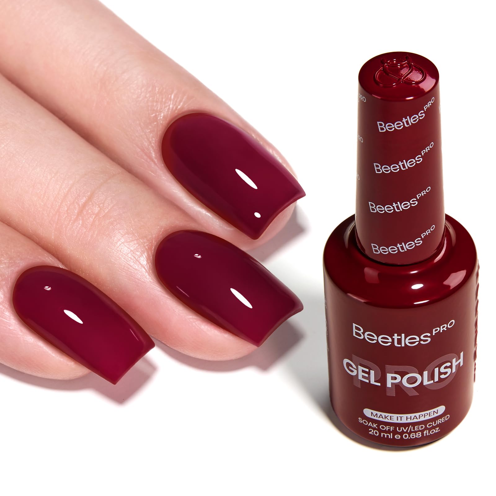 Beetles Pro Red Gel Polish Make It Happen – Dark Burgundy Wine 20ml | UV Lamp Cure, Long-Lasting Shine