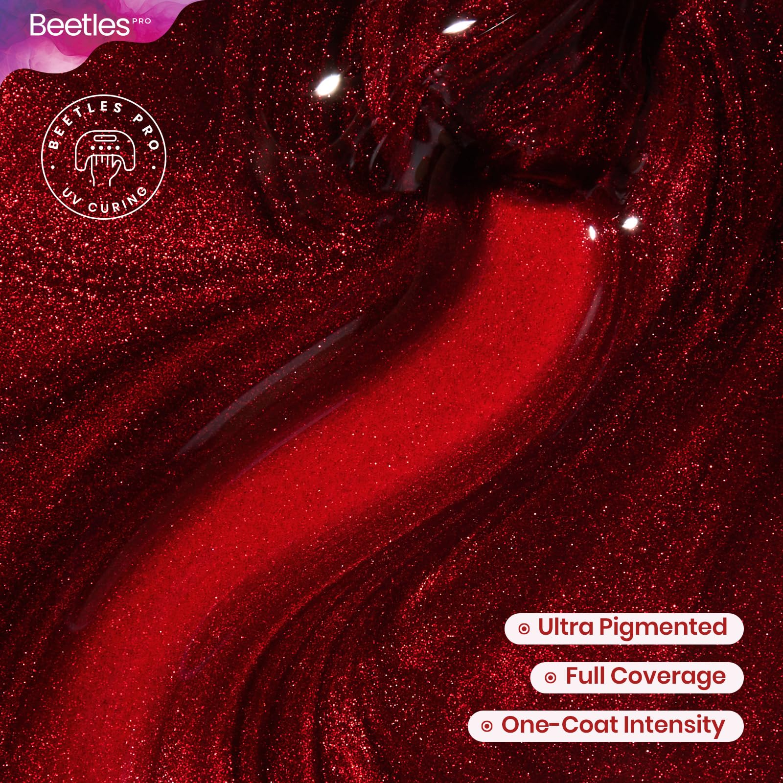 Beetles Pro Red Gel Nail Polish Drama Fix – 20ml Glitter Gel, Cherry Red, UV Cure, Salon-Quality Shine