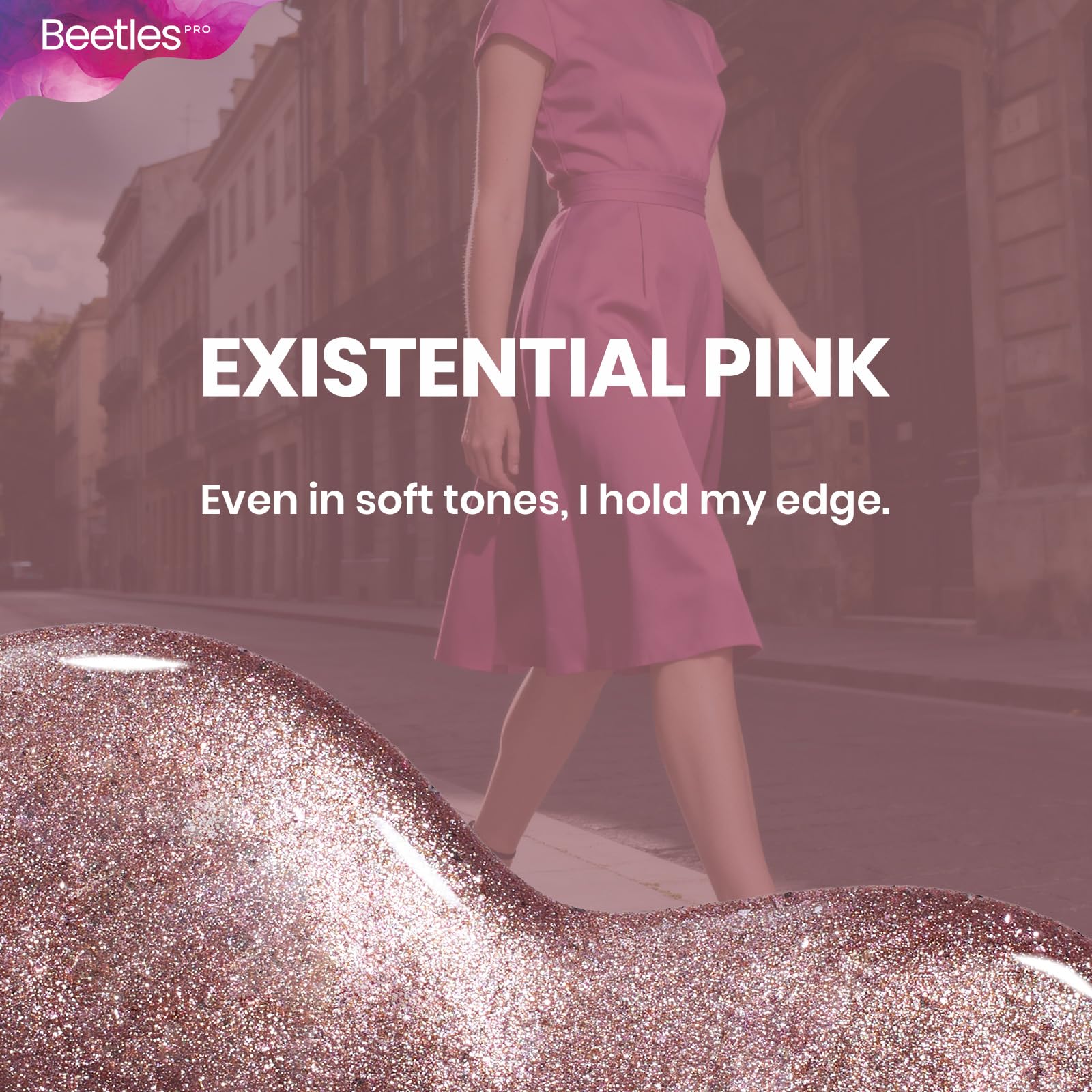 Beetles Pro Shimmer Gel Polish Existential Pink – 20ml Rose Gold Shine