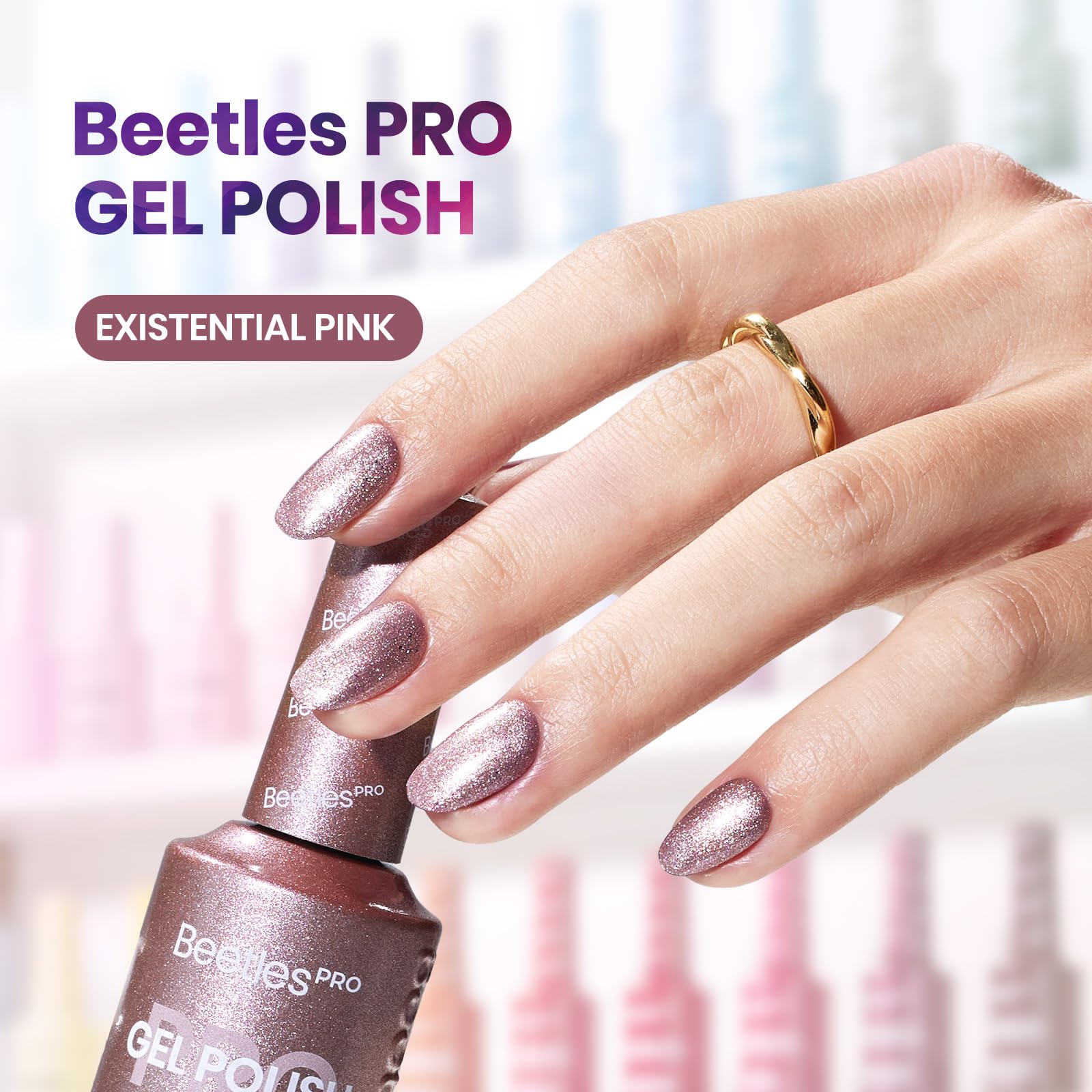 Beetles Pro Shimmer Gel Polish Existential Pink – 20ml Rose Gold Shine
