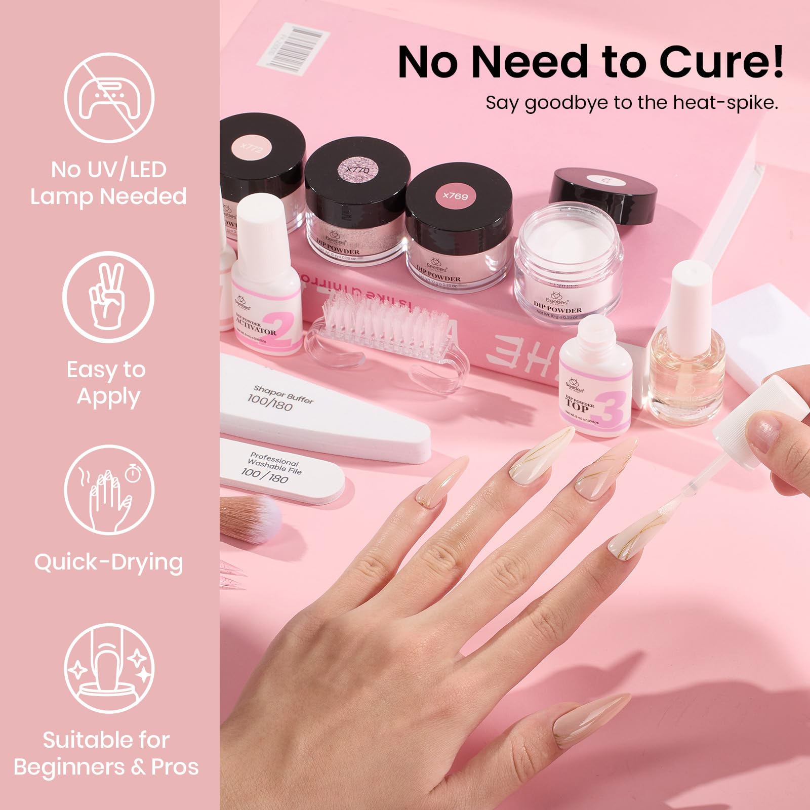 Beetles Dip Powder Nail Kit – 20 Colors Peach Brownie Collection + Electric Nail Drill