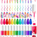 Beetles Rainbow Gel Liner Set – 12 Neon Colors for Nail Art with Built-In Thin Brush