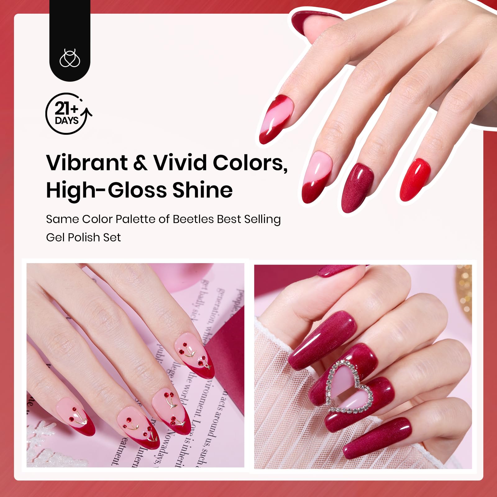 Beetles Red Dip Powder Nail Kit – 6 Red Glitter Colors, No Lamp Needed