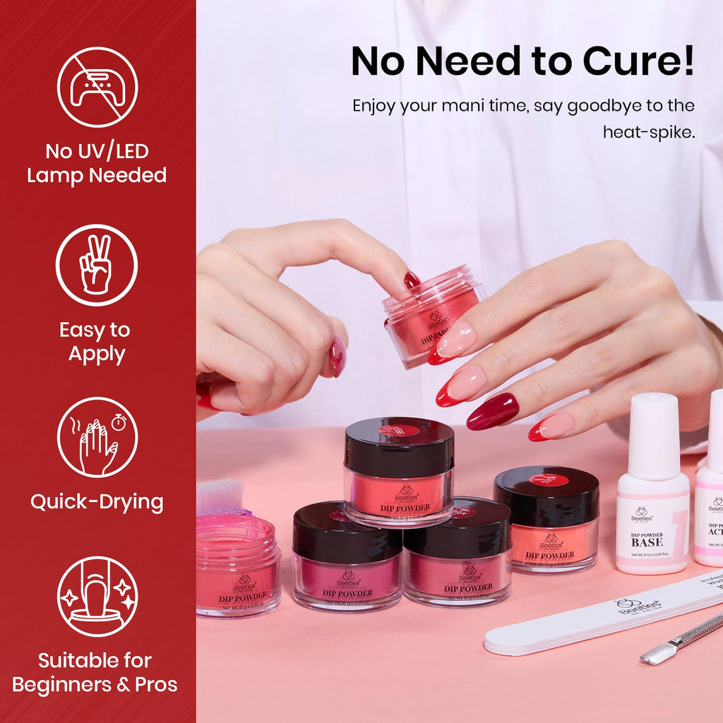 Beetles Red Dip Powder Nail Kit – 6 Red Glitter Colors, No Lamp Needed