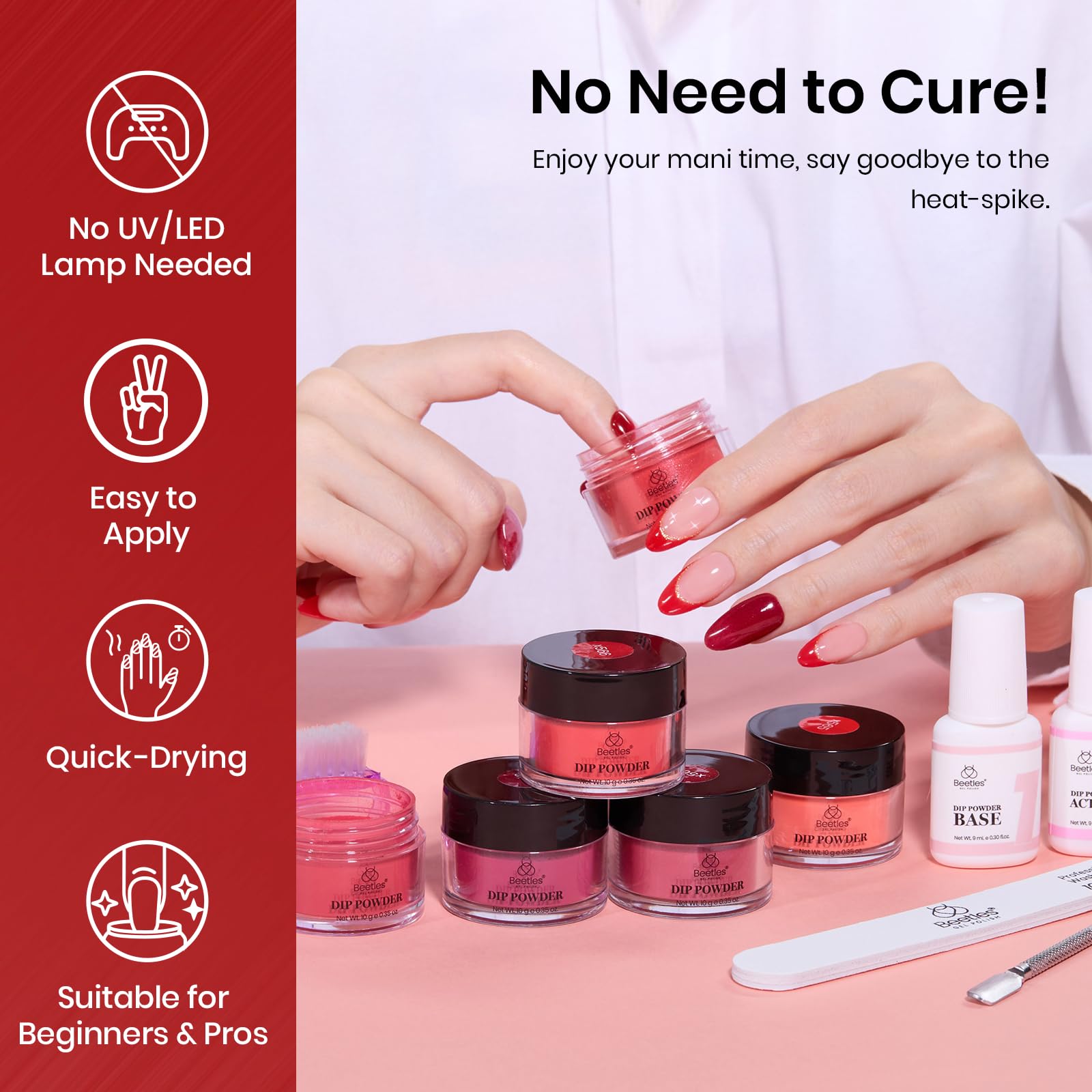 Beetles Red Dip Powder Nail Kit – 6 Red Glitter Colors, No Lamp Needed