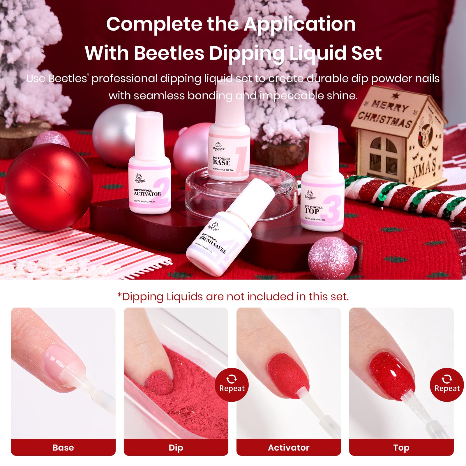 Beetles Red Dip Powder Nail Set – 6 Colors, No Lamp Needed, DIY Salon Starter Kit