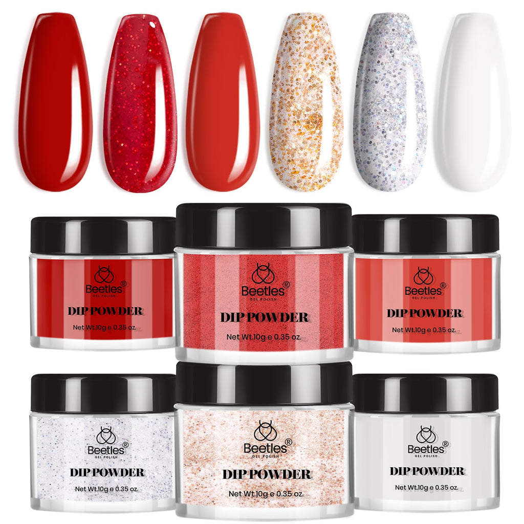 Beetles Red Dip Powder Nail Set – 6 Colors, No Lamp Needed, DIY Salon Starter Kit