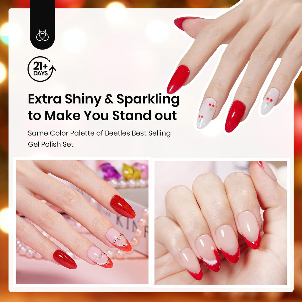 Beetles Red Dip Powder Nail Set – 6 Colors, No Lamp Needed, DIY Salon Starter Kit