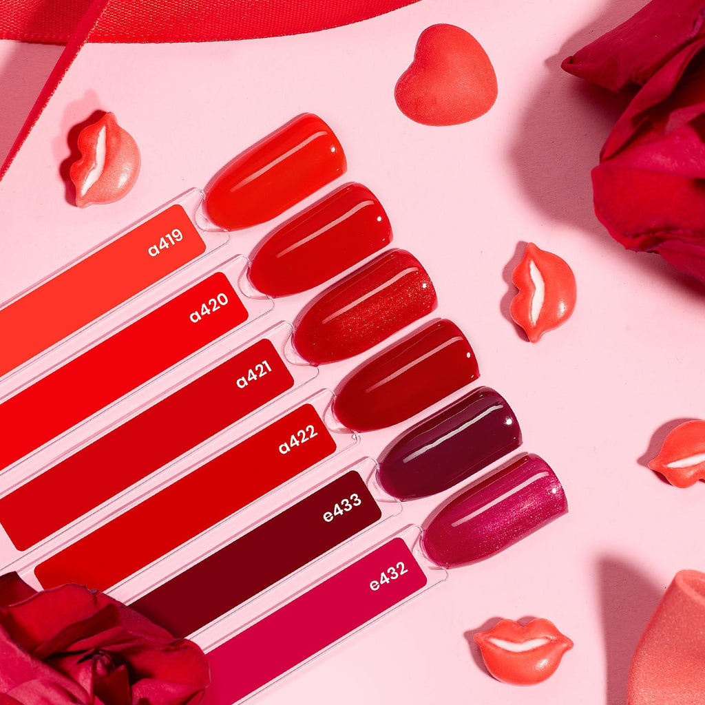 Beetles Red Gel Nail Polish Set – 6 Shimmer Burgundy Reds, 15ml Each | UV Soak-Off Kit