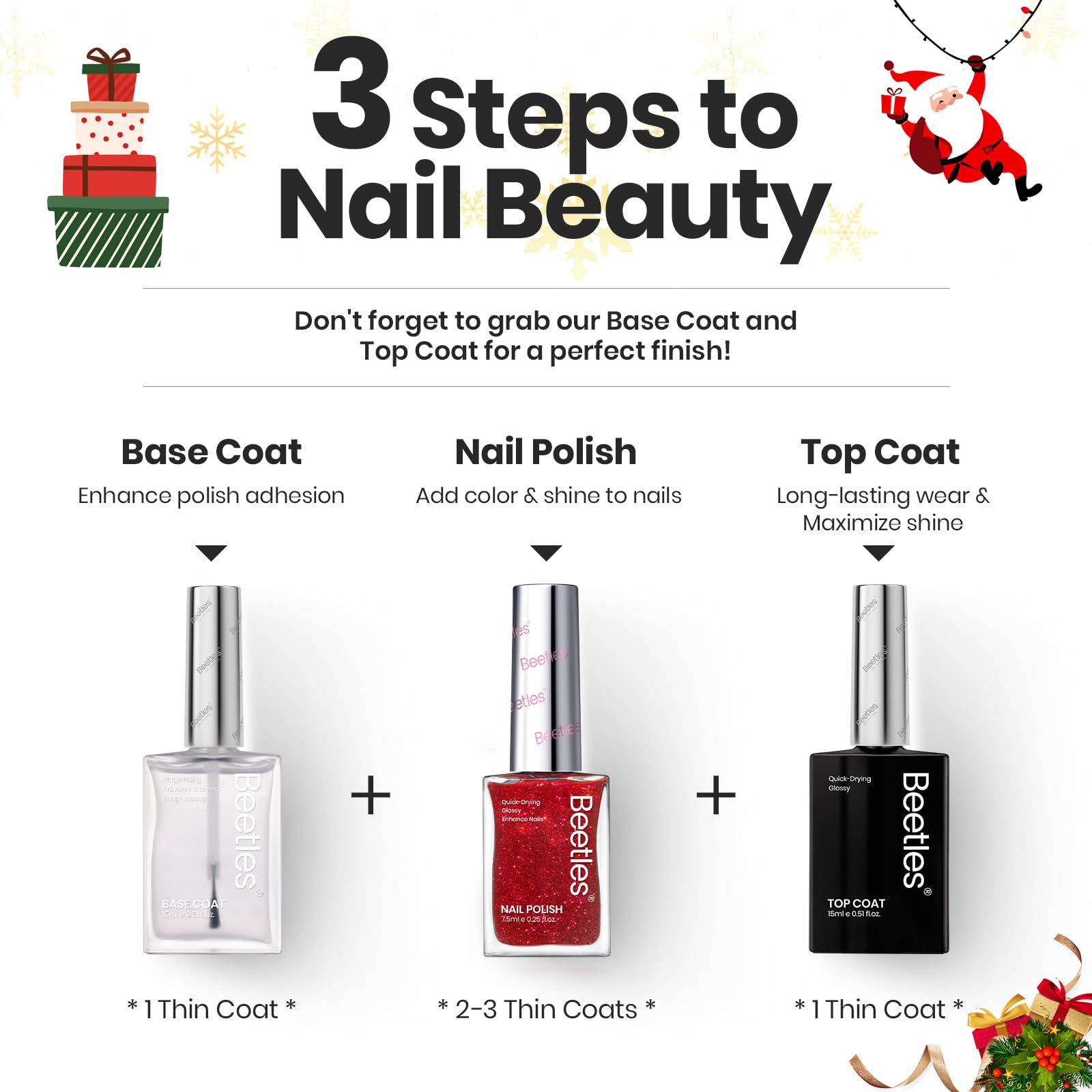 Beetles Red Nail Polish Set – Glitter Burgundy Shades | Quick Dry & Long-Lasting