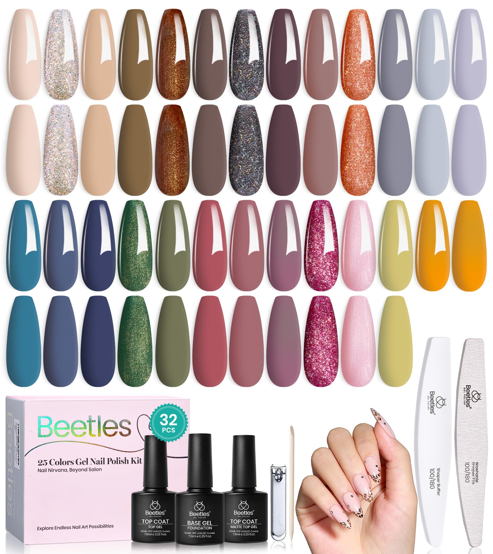 Beetles Retro Gel Nail Polish Set – 25 Winter Colors + Base & Top Coat