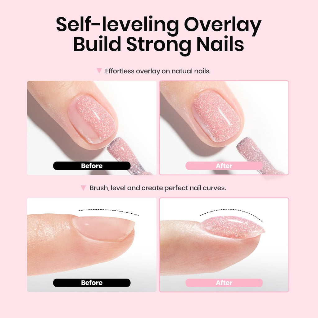 Beetles Rubber Base Gel Nail Polish – Glitter Nude Pink Builder Base Coat for Natural Nails