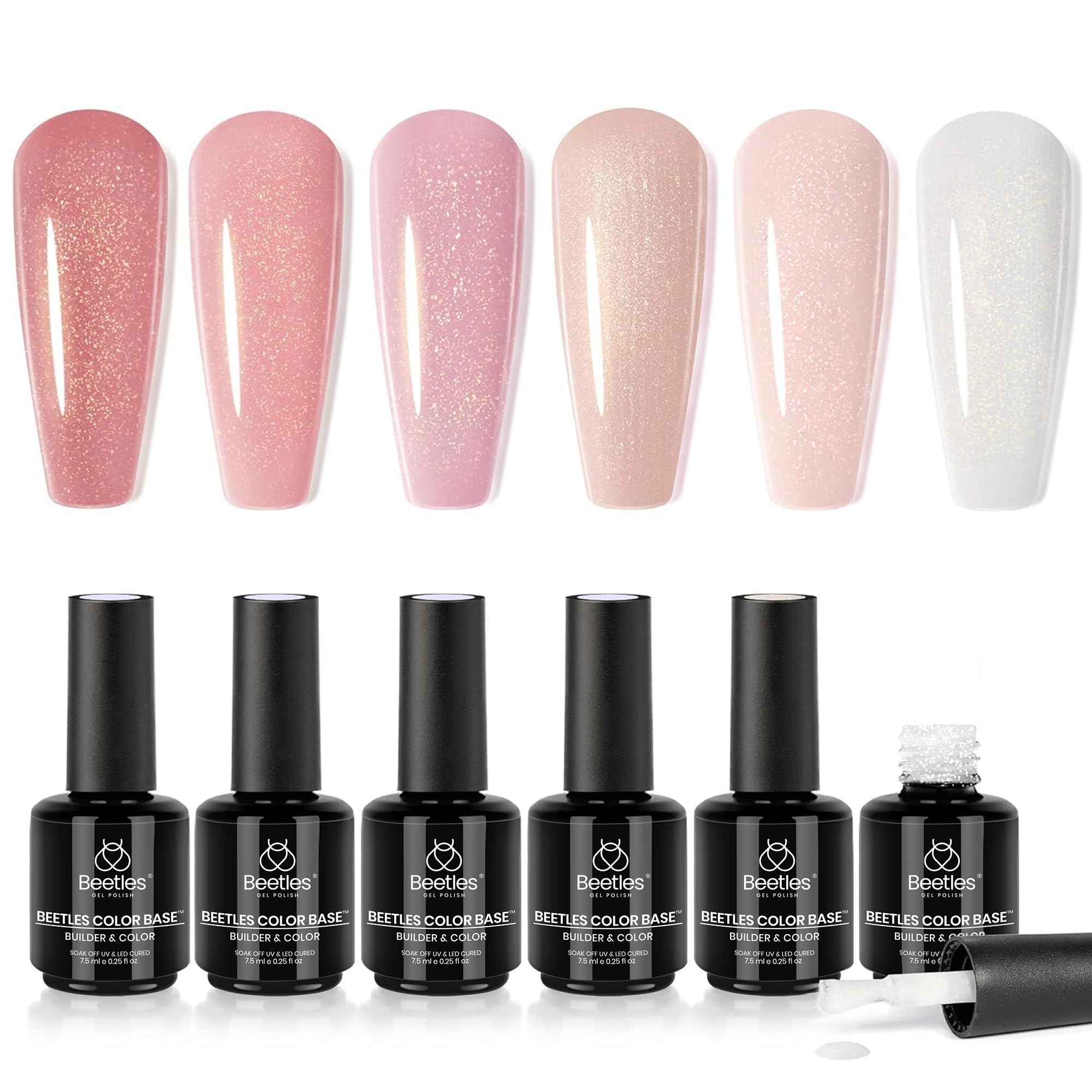 Beetles Rubber Base Gel Nail Polish – Glitter Nude Pink Builder Base Coat for Natural Nails