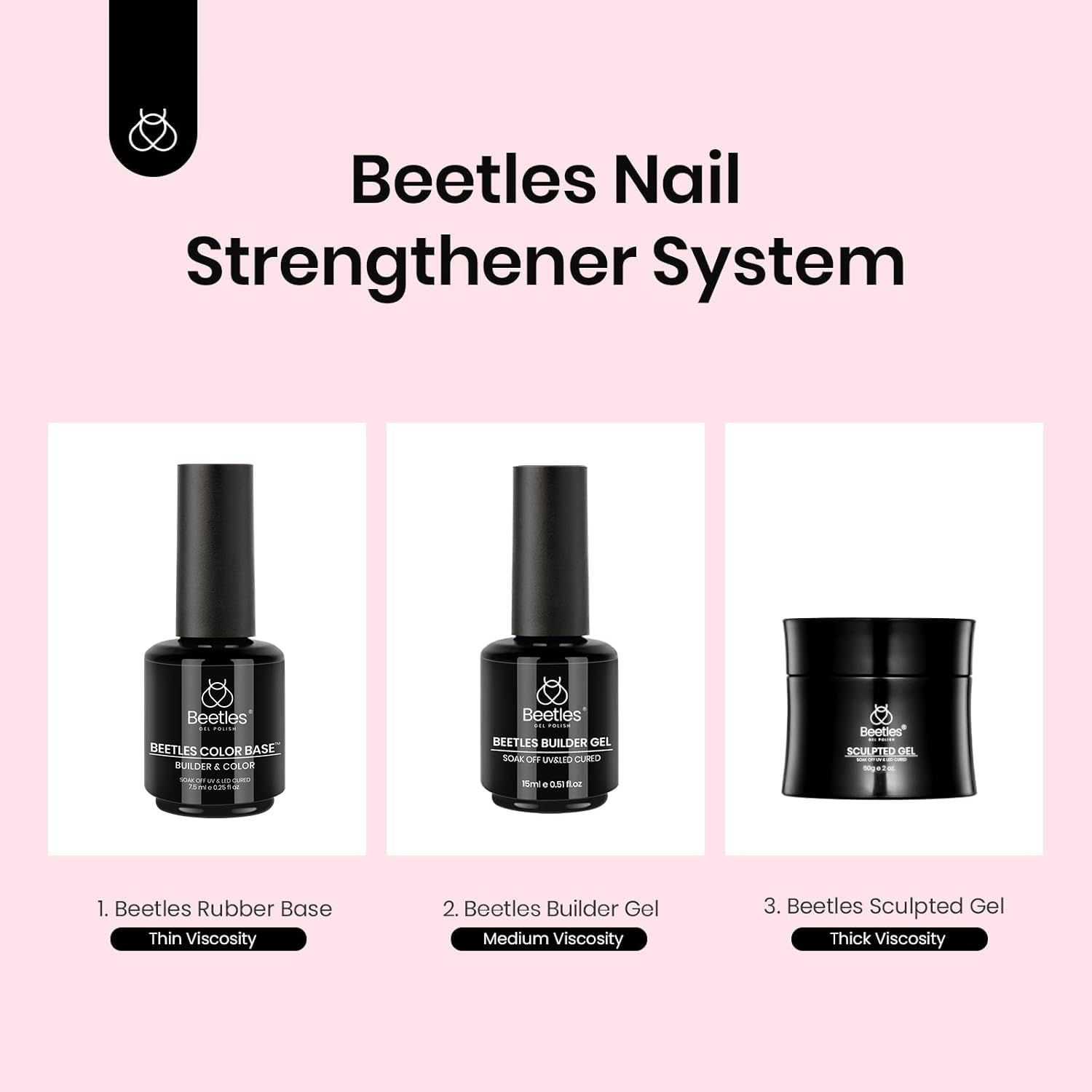 Beetles Rubber Base Gel Nail Polish – Glitter Nude Pink Builder Base Coat for Natural Nails