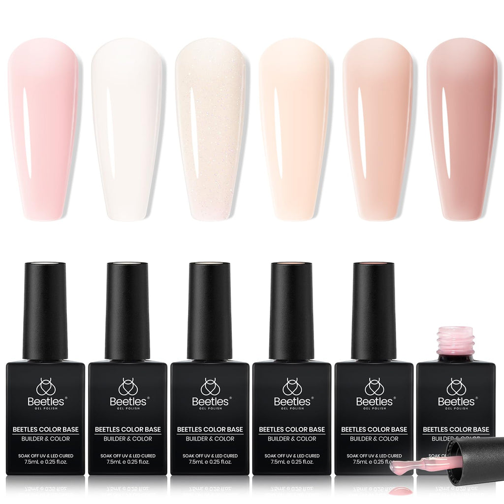 Beetles Rubber Base Gel 6-Piece Set – Nude Builder Gel Polish, UV/LED Cure